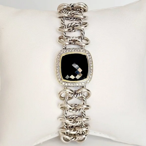 David Yurman Albion Chainmail Bracelet with 18k Gold, Black Onyx & Diamonds - Picture 3 of 9